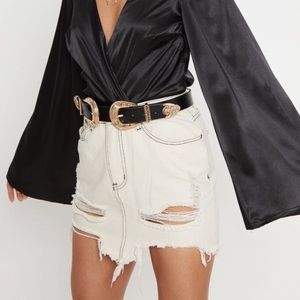 Like New Contrast Distressed Denim Mini Skirt